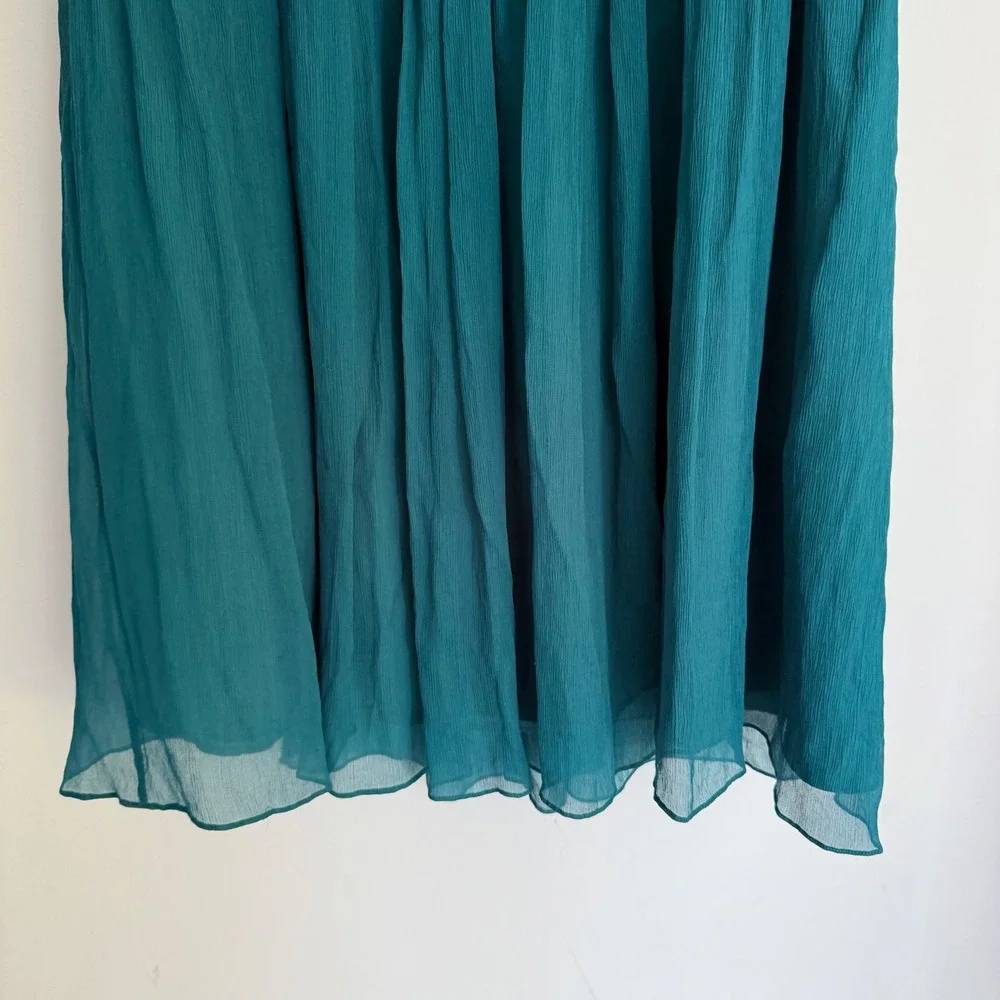 J. Crew Arabelle 100% Silk Chiffon Dress Teal Green Strapless Flowy Short Size 8